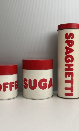 blik blikken vintage bewaarblikken creme rood macaroni spaghetti tea (7)